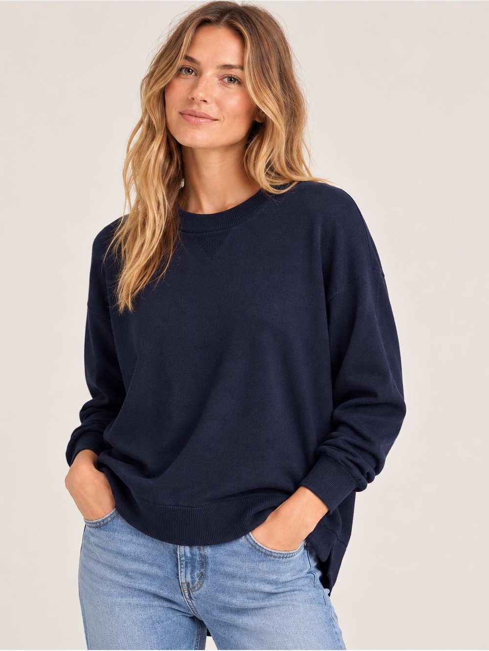 Icebreaker Merino Wool Lyocell Crew neck Sweater Navy Blue, Size Small